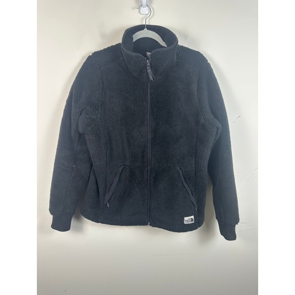 The North Face Fleece Jacket Womens L Black Very Good High Pile Sherpa Full Zip